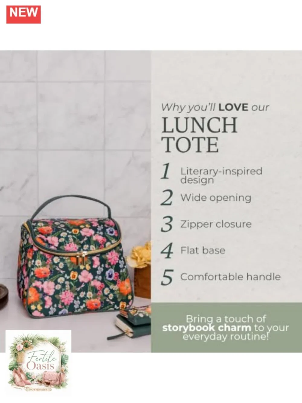 Insulated Lunch Tote Bag with Wide Opening and Zipper Closure for Adults